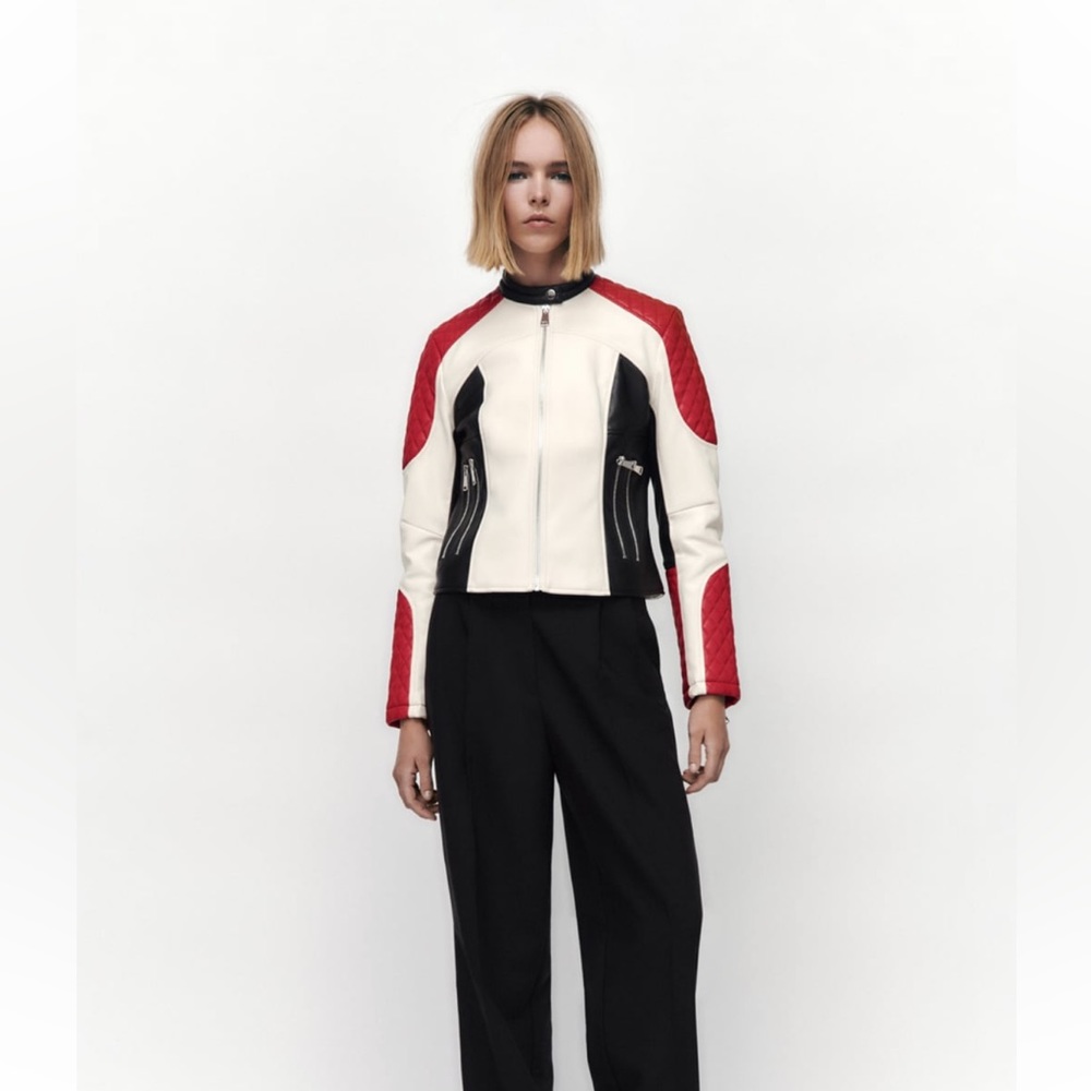 Faux leather zippered jacket